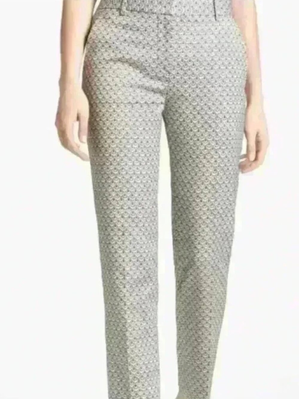 TORY BURCH Isabella Women Navy Cream Jacquard Metallic Scallop Pant Sz 6 $275